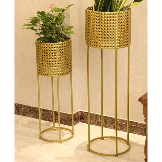 S/2 shiny gold metal plant stand