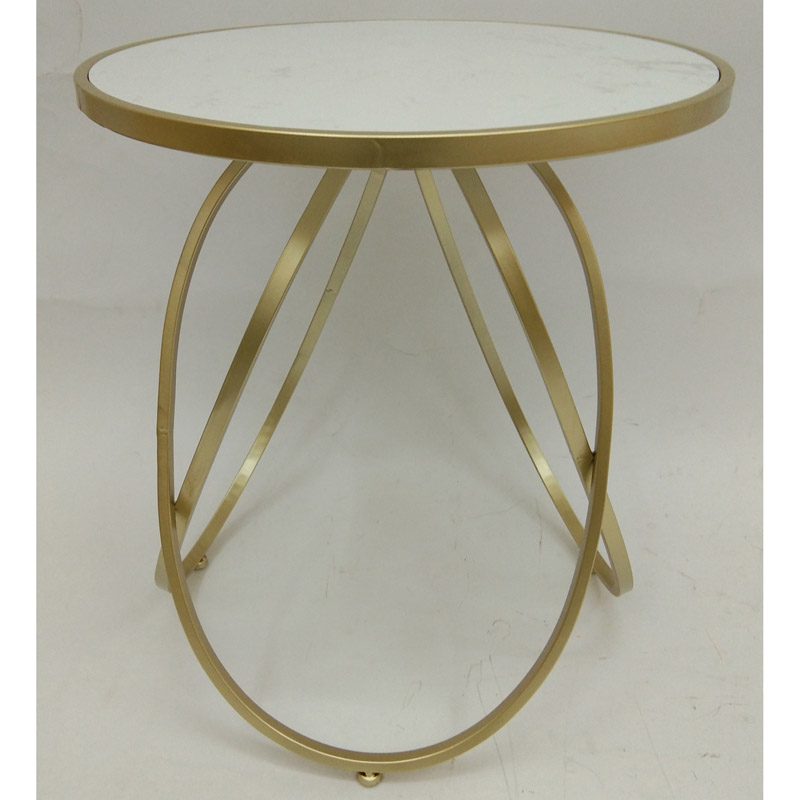 Round Shiny Gold Metal Side Table With White Natural Marble Top