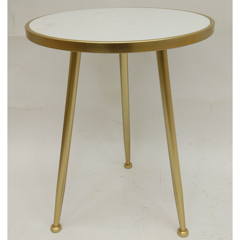 Round Shiny Gold Metal Side Table With White Natural Marble Top 