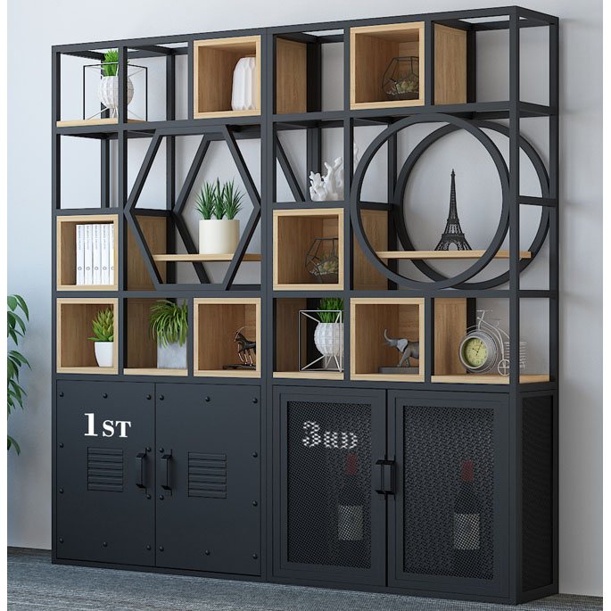 Custom order & ready to ship industrial metal display room divider rack with wood,marble, glass combination, sizes & colors & logos defined by you