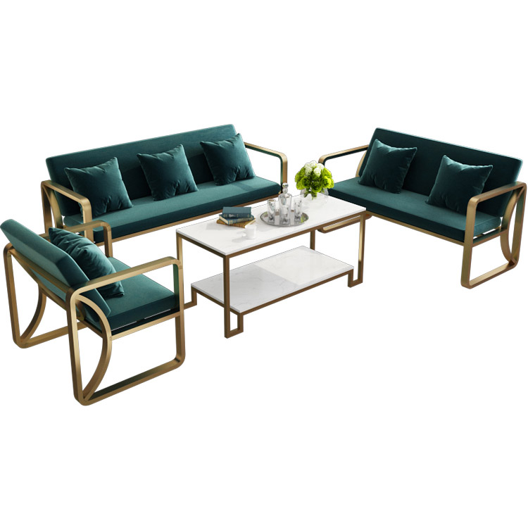 Custom order &ready to ship living room metal & cushion sofa table & chair set with wood,marble, glass combination, sizes & colors & logos defined by you
