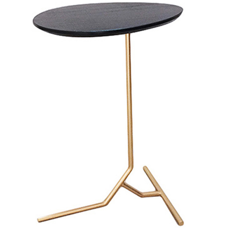 Round Shiny Gold Metal Side Table With Wood Top