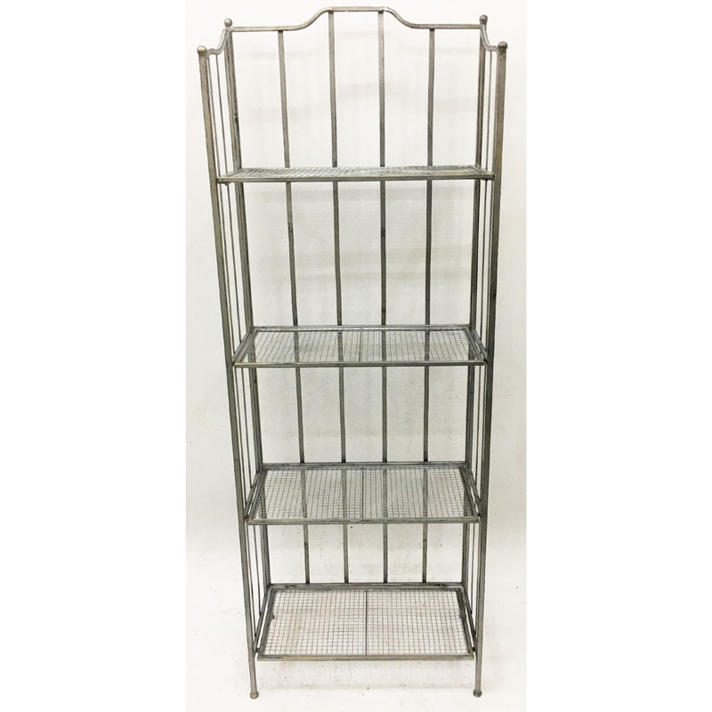 Silver metal book shelf with 4 folding grid tiers 