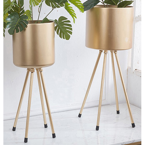 S/2 shiny gold metal plant stand  K/D
