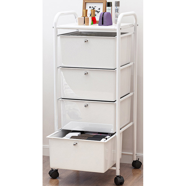Metal bathroom storage cabinet with 4pvc drawers and wheels