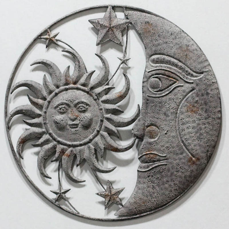 Antique grey sunface & moon face & stars wall decor