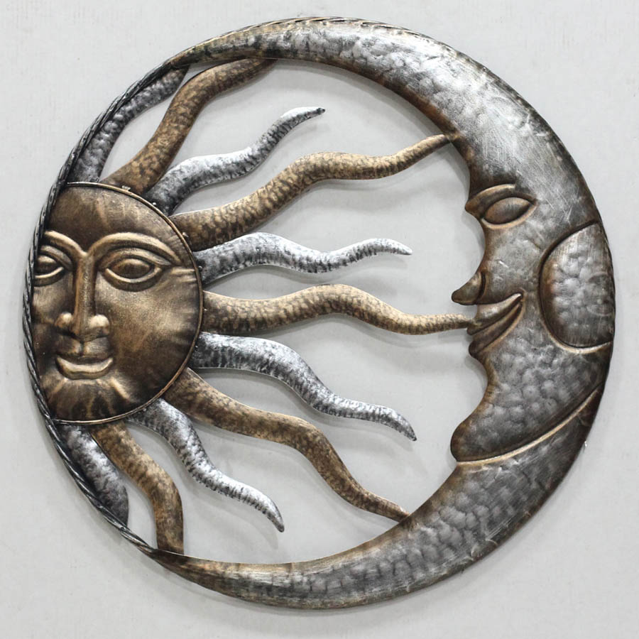 Antique gold & silver metal sunface & moon face decor