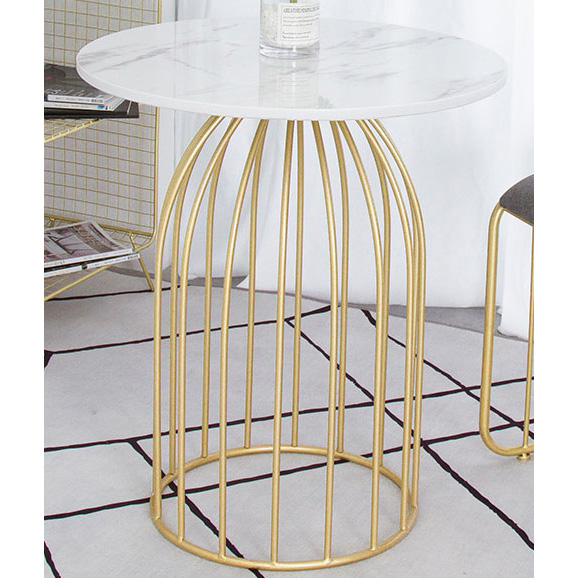 Shiny Gold Metal Side Table with man-made marble top