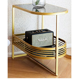 Shiny Gold 2 tiers Metal Side Table with mirror top