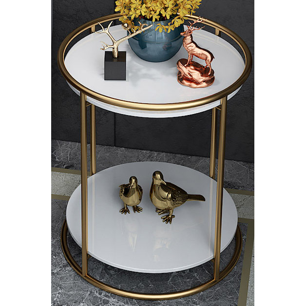 Shiny Gold 2 tiers Metal Side Table with man-made marble top