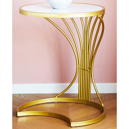 Shiny Gold Metal Side Table with marble top
