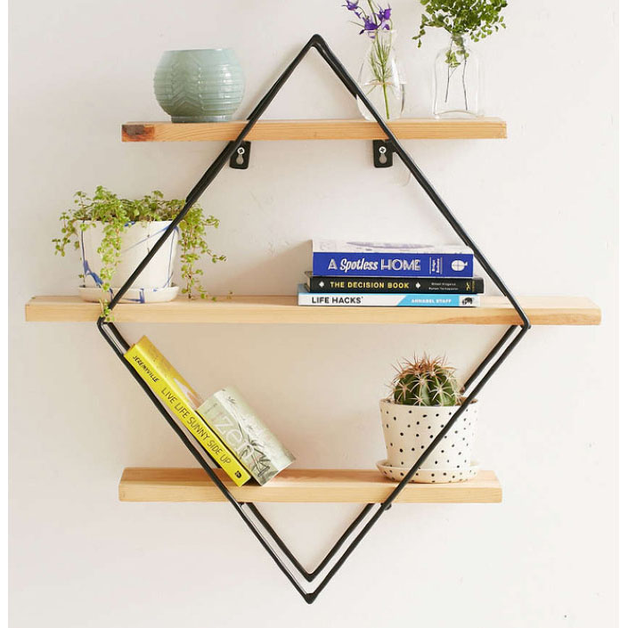 Metal/wood wall mounted book shelf, corner shelf, display shelf