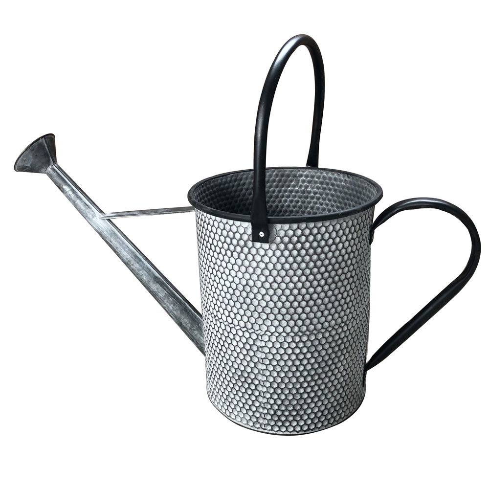 Galvanised teapot planter with foldable handle
