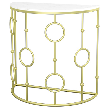 Shiny Gold Metal Semicircle Console Table with man-made marble top