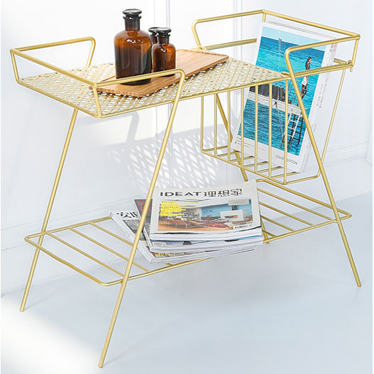 Shiny gold metal magazine rack, magazine holder, brochure holder,newspaper rack