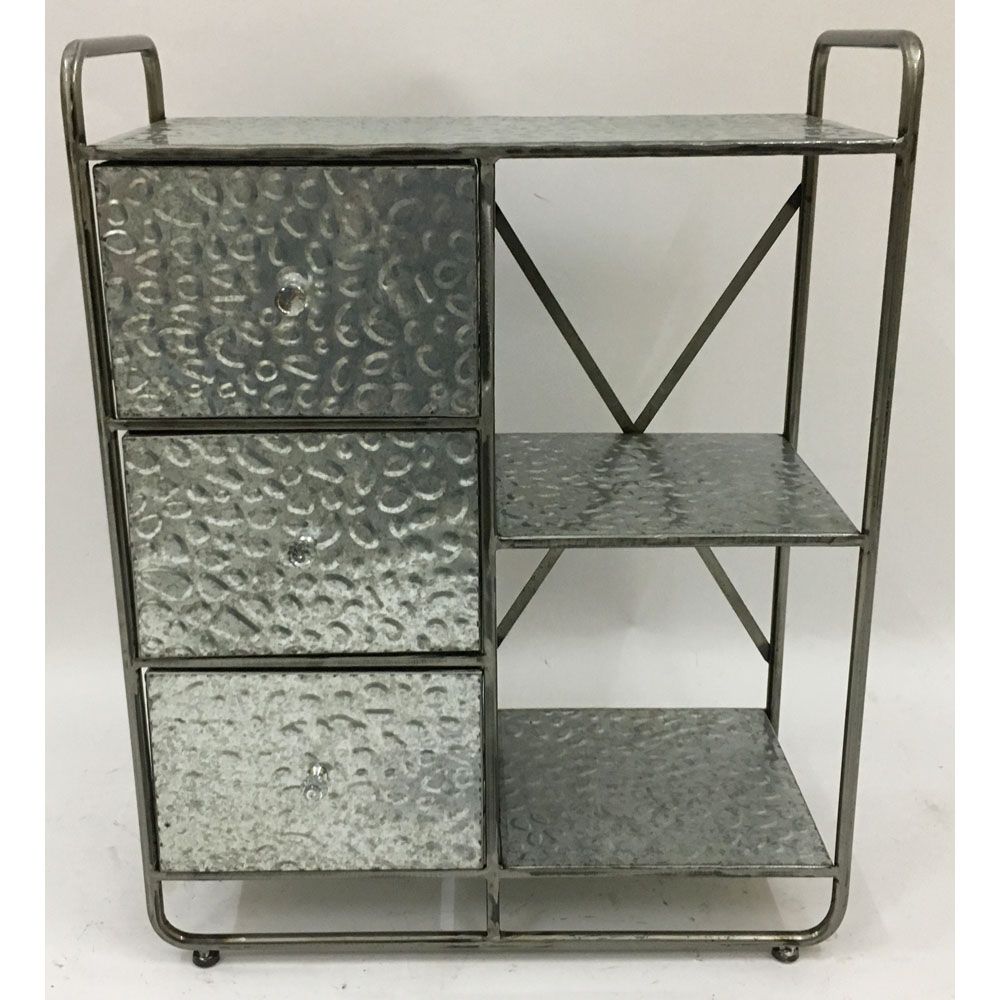 Galvanized metal cabinet rack with 3drawer & 3tiers & X decor at back