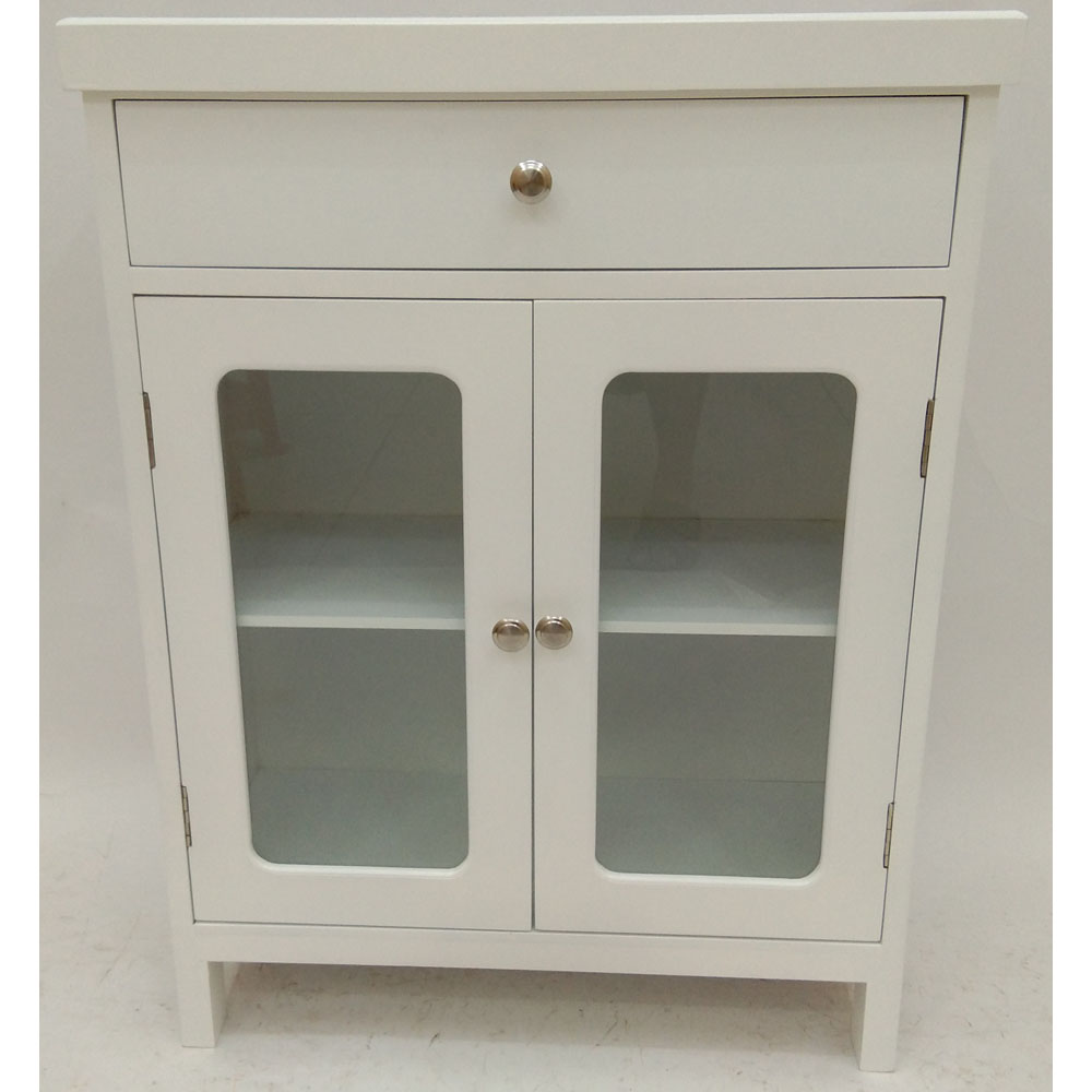 Bathroom wood cabinet with 1 wood drawer & 2 glass doors & marble top