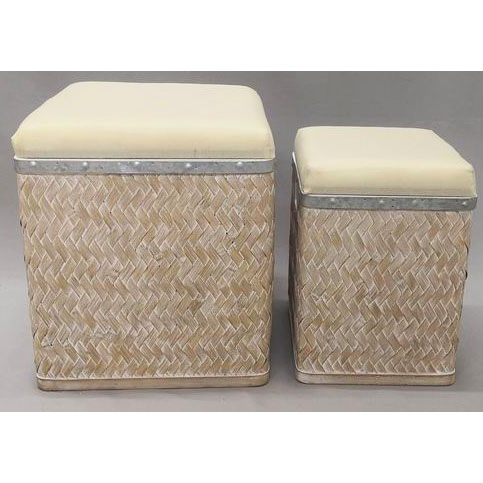 Square storage ottoman with sand wash weaving bamboo base