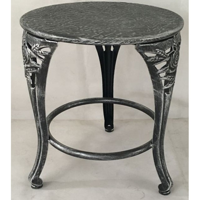 Antique silver round metal side table