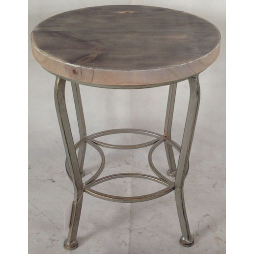 Round metal side table with sand wash solid wood top