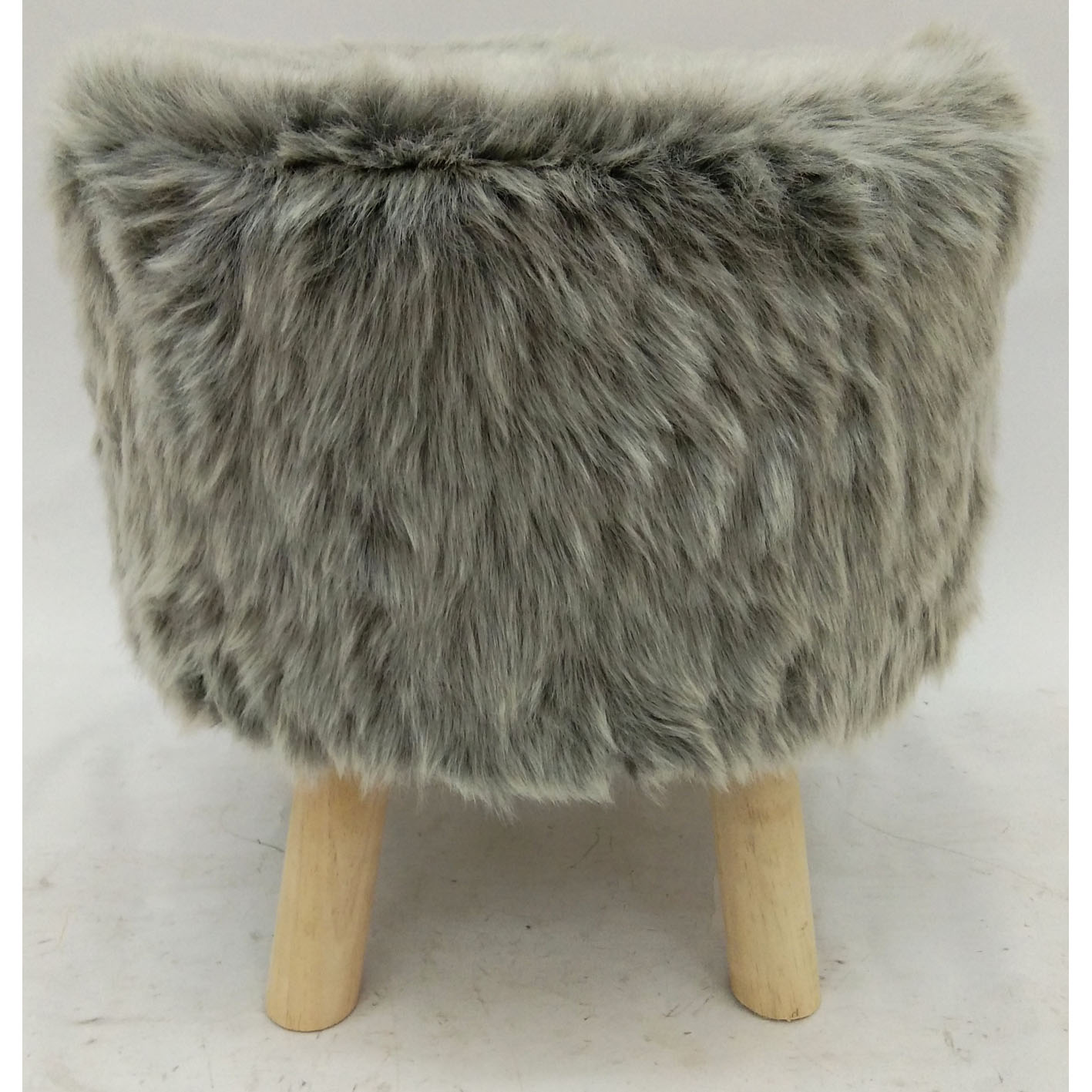 grey color fake wool ottoman with wood legs