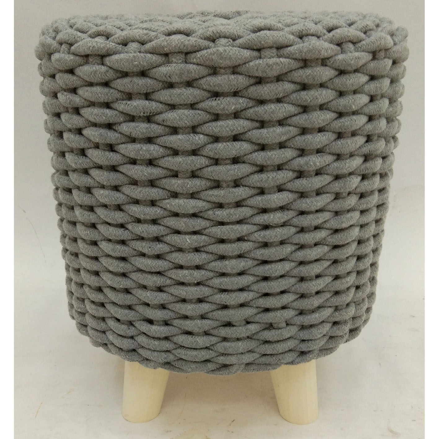 Cotton rope weaving ottoman with wood legs