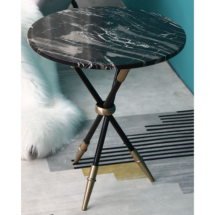 Round metal side table with black marble top & 3metal legs