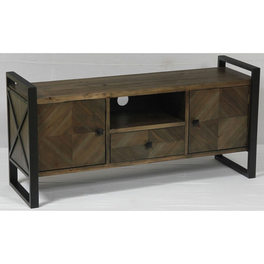 Wood TV stand with heavy metal legs
