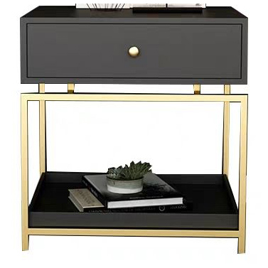 Gold rectangular metal console table 1 wood drawer and 1 wood tray