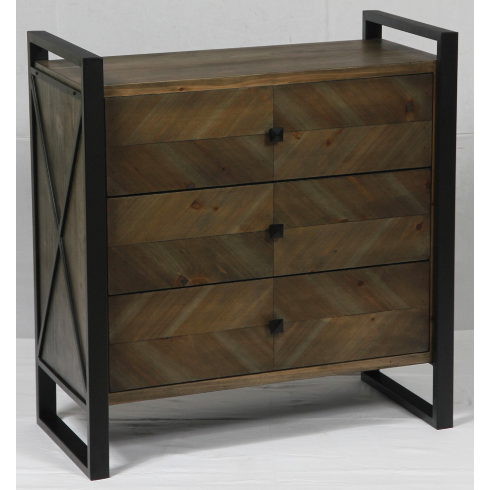 Heavy metal chest with 3 wood drawers