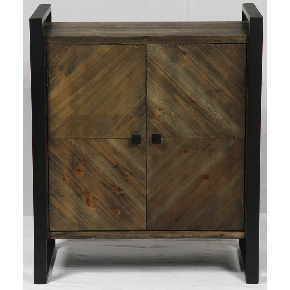 Heavy metal chest with 2 wood doors