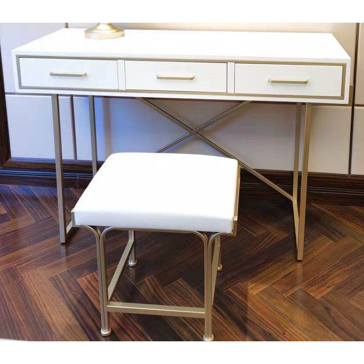 Metal dressing table set with wood drawers and top & dressing mirror & stool