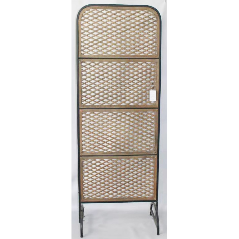 Metal framed  room divider screen with weaving bamboo grid and metal stand