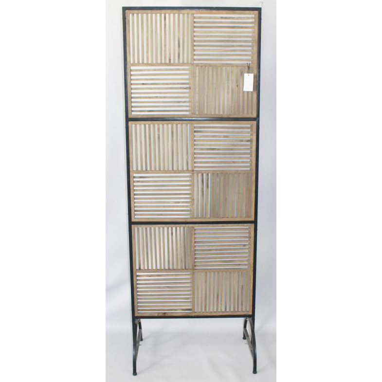 Metal framed  room divider screen with weaving bamboo grid and metal stand