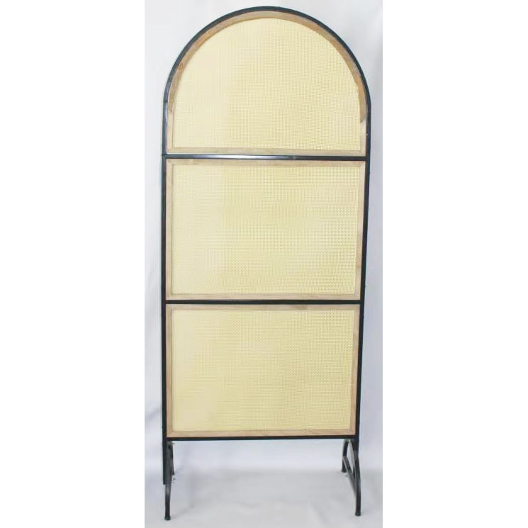 Metal framed  room divider screen with weaving rattan and metal stand