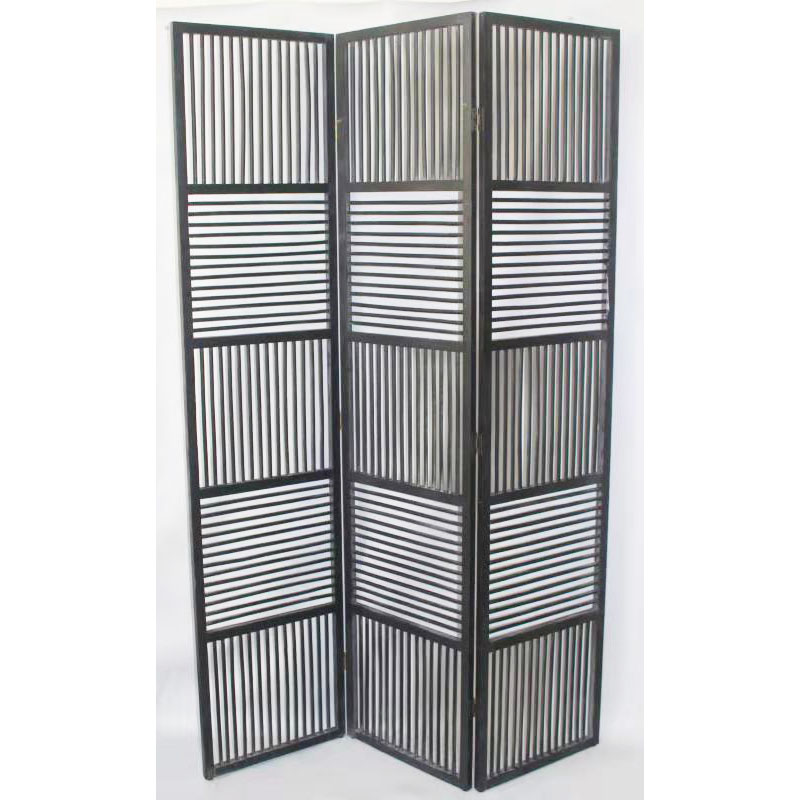 3 panels wood framed  room divider screen with weaving rattan 