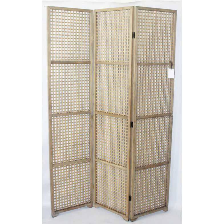 3 panels wood framed screen with weaving bamboo
