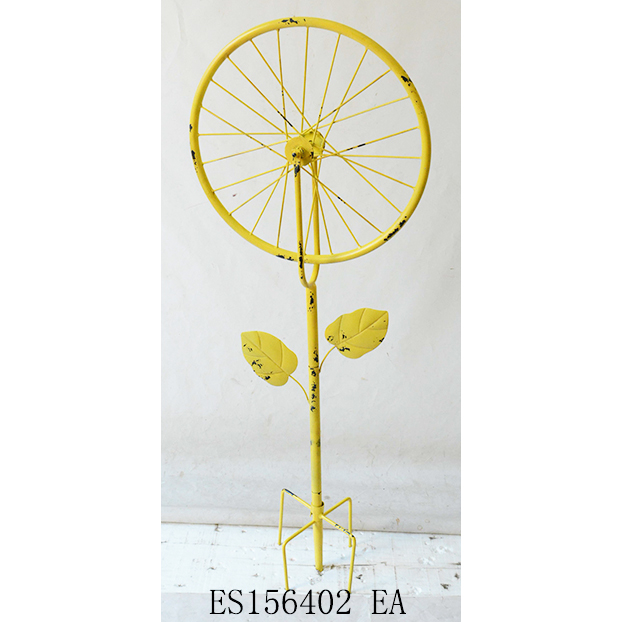 Metal garden decorative wheel wind spinner & stable stake