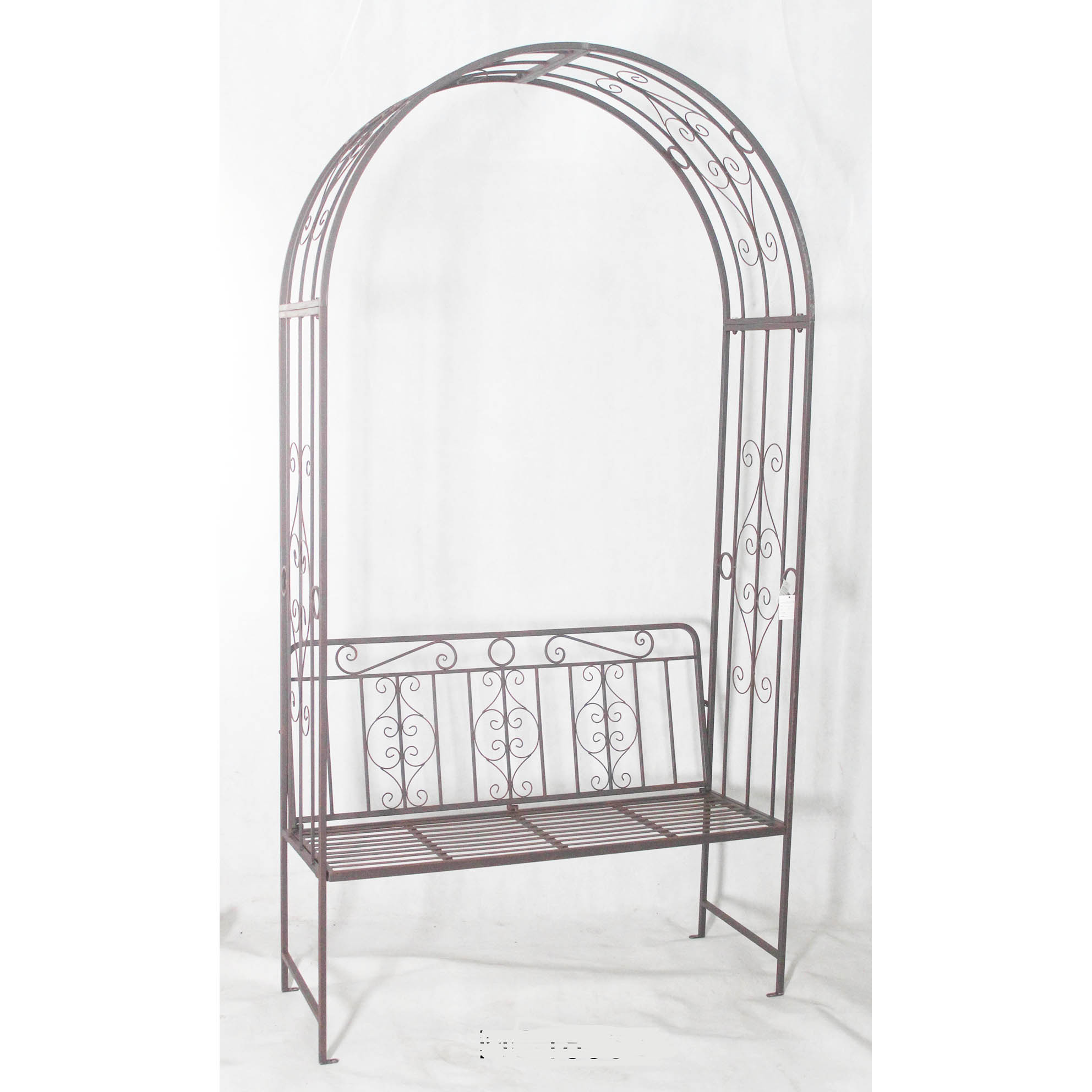 Metal garden bench with arch