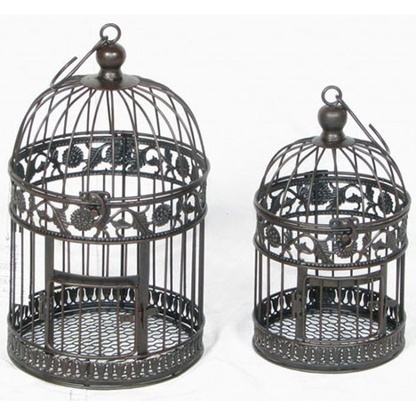 S/2 rusty round metal birdcage