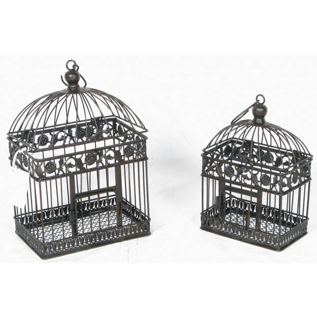 S/2 rusty rectangular metal birdcage