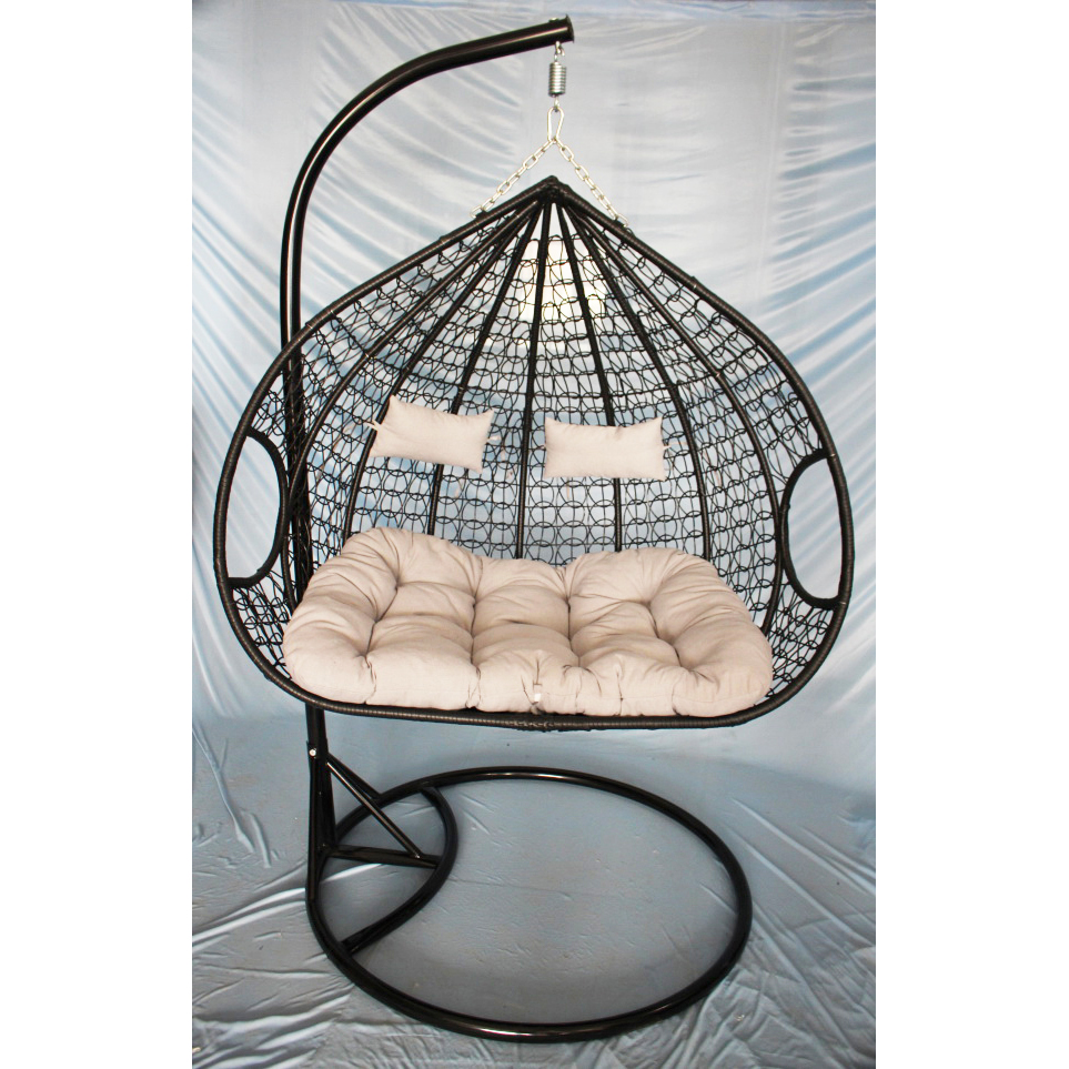 Plastic rattan swing chair with heavy metal base